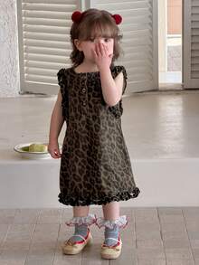 DAZY Toddler Girls' Leopard Print Casual Street Style Denim Dress - Brown - View 7