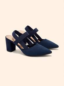 CUCCOO BASICS 女士简约尖头优雅度假粗跟黑色露跟高跟鞋，适合夏季毕业典礼、舞会、度假、春假、复活节和圣诞节等场合。 - 藍色1 - 查看 3