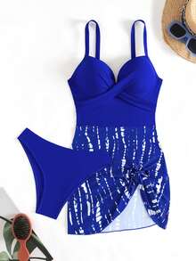 Swim Lushoire Women's Summer Beach Vacation Camisole Strap Bikini, Tummy Control Shaping Cup Non-Removable Padded Underwire Push Up Separate Swimwear Bikini Bottom - Multicolor - View 4