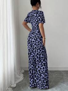 Elenzga Ladies' Elegant Vacation And Casual Summer Leopard Print Jumpsuit - Purple - View 2