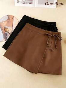 SHEIN Franclia Damen Shorts mit Spitzenbesatz, braune einfarbige Shorts, Sommer-Date/Urlaubs/Retro/elegante Abendgarderobe mit Designelementen, lässige Shorts mit entspanntem Gefühl, weite Hose. Romantisches Date, einzigartig und stilvoll, perfekt für Urlaub, Strandmode, vielseitiger Stil. Leichte Luxus-Atmosphäre, einfarbige Shorts mit Spitzenbesatz. Braune Shorts mit Tunnelzug-Rock - Braun - Übersicht 4