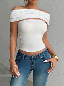 Cévolie Áo croptop hở vai khoét eo - trắng - Xem 4