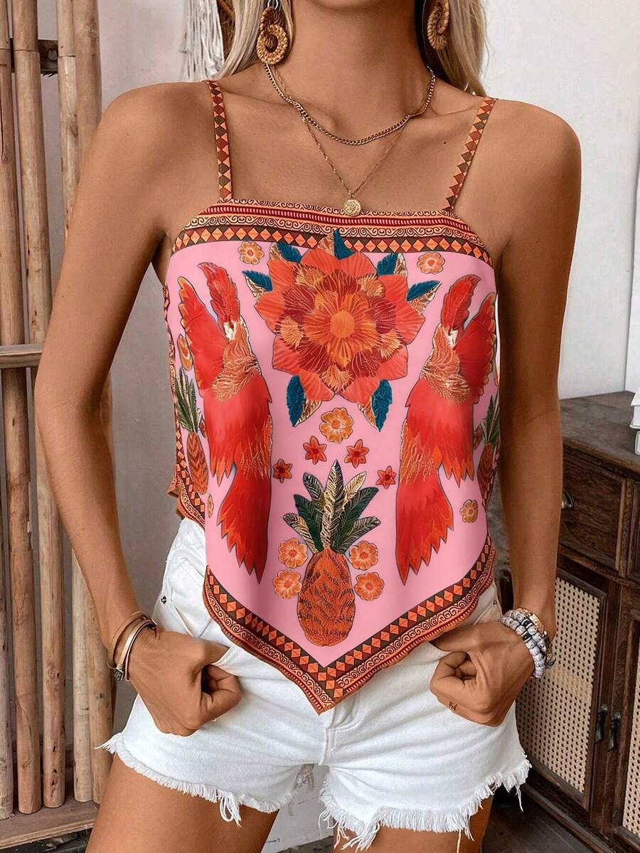 Selianne Women's Casual Loose Floral & Plant Print Camisole Tank Top - Dusty Pink - View 1