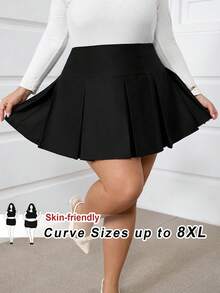 SHEIN CURVE+ 大码女式黑色宽褶裙/2026/新年 - 黑色 - 查看 10