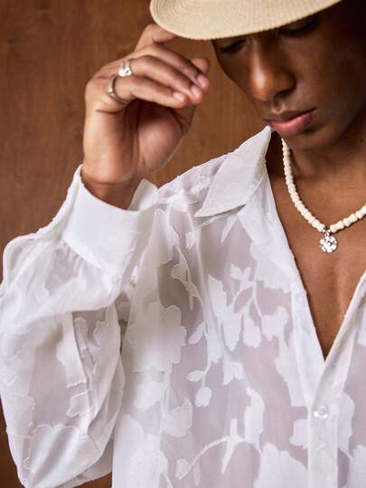 AKNOTIC Business Casual Herren Gewebtes, halbdurchsichtiges, Lässig Hemd Einfarbig mit Ausschnitt