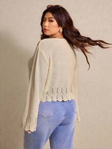 Elaquor 加码纽扣前襟荷叶袖开衫 - 杏色 - 查看 2