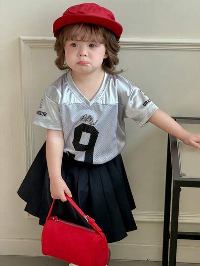 DAZY Baby Girls Printed V-Neck Short Sleeve Top