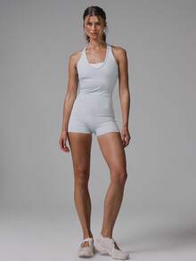 Musera Sport 撞色露背连体紧身衣 运动健身 健身房普拉提 日常休闲 香蕉布丁 夏季 - 淺藍色 - 查看 5