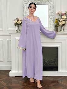 Yasmyna New Design Ruffled Collar Criss-Cross Romantic Elegant Vacation Dress - Mauve Purple - View 5