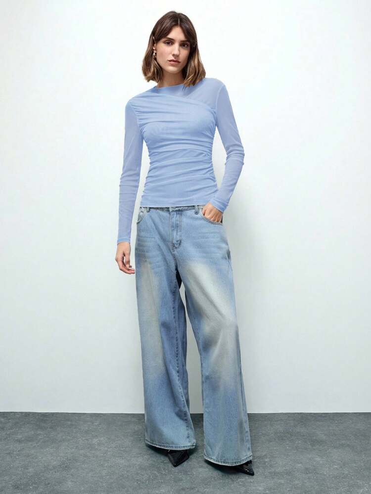 SHEIN Maija Women's Asymmetric Design Modern Urban Casual Fashion Business Casual T-Shirt, Urban Commute Business Casual Women's Clothing, Office Attire, Elegant For Christmas Party, New Year, Brown Top