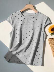 Resyla Women's Polka Dot Print Hooded Sleeve Round Neck T-Shirt - Multicolor - View 3