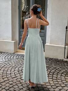 Siren Gaze 女士休闲条纹交叉露背无袖连衣裙 女士夏季连衣裙 休闲夏季连衣裙 吊带连衣裙 女士休闲连衣裙 - 綠色 - 查看 2