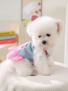 PETSIN 1pc Cat/Dog Universal Clothes, Cool Girl Fashion Blue Dress With Straps, Spring And Summer Pet Dress - Blue - View 8