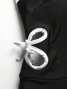 SHEIN Áo tắm liền thân dáng rộng, phối màu, khoét lỗ, thích hợp cho bé gái tuổi teen, đi biển. - Đen và trắng - Xem 2