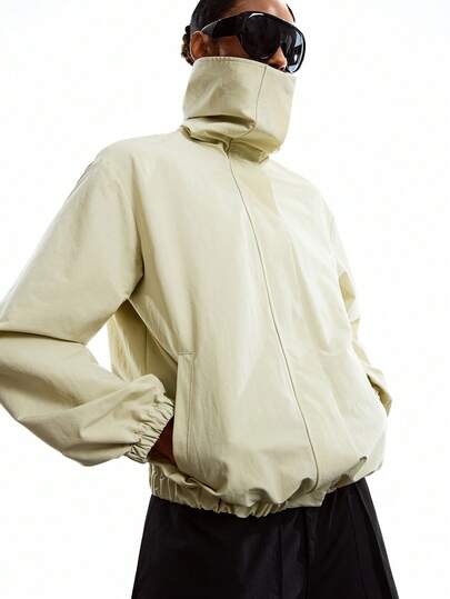 LYSMO 2026 New Arrive Minimalism Spring/Summer Women's Solid Color High Neck Oblique Pocket Casual Long Sleeve Regular Jacket