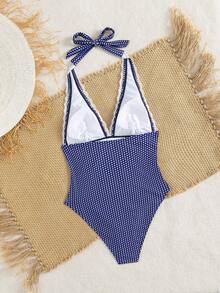 Swim Mod Women's Spring/Summer Beach Music Festival Polka Dot Lace Casual Cute Elegant Tie-Dye Wrap Dress Set - Multicolor - View 2