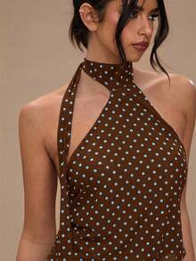 SHEIN BAE 女士圆点印花无袖连衣裙 - 摩卡棕 - 查看 5