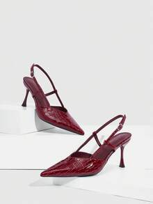 CUCCOO SZL Women's Pointed Toe Burgundy Patent Leather Stone Texture Lace-Up Backless Sexy Stiletto High Heel Sandals, Suitable For Dates And Parties - Burgundy - View 2