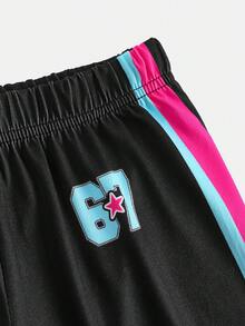 SHEIN 2件套少女“Six Seven”印花针织宽松T恤+打底裤套装，休闲时尚，百搭，适合与姐妹们一起参加派对拍照、公园漫步、露营、度假、日常休闲等场合。 - 黑色 - 查看 4