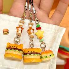 Accesorio de llavero con colgante de gato, perro y hamburger de dibujos animados, para estudiantes - Multicolor - Ver 4