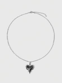 ROMWE Collier pendentif croix et rose style gothique vintage, bijou esthétique sombre gothique Y2K pour femmes - Noir - Voir 1