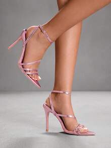 CUCCOO SZL 女士尖头搭扣设计时尚高跟凉鞋，适合日常穿着 - 粉色 - 查看 4