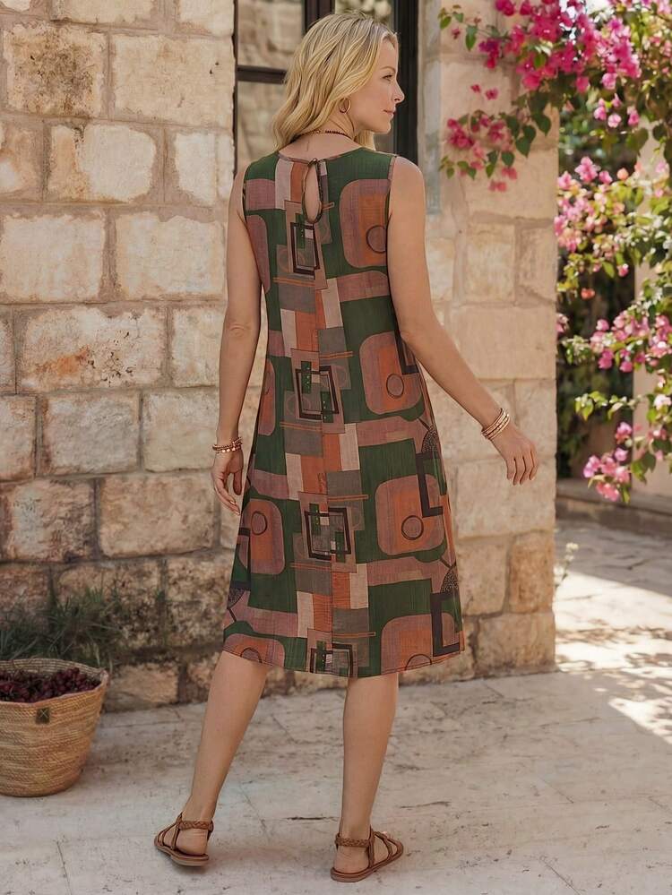Casual Sleeveless Round Neck A-Line Printed Summer Dress