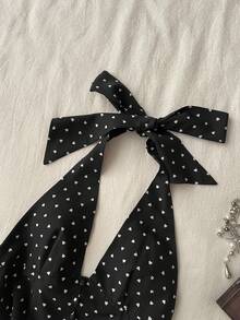 Attitoon Bộ đồ nữ hai mảnh không tay cổ khoét sâu, họa tiết trái tim, thích hợp cho mùa hè. - màu đen - Xem 5