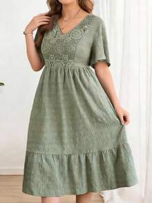 Rosumi 大码女式休闲豹纹V领长袖短款连衣裙，早春 - 彩色 - 查看 3