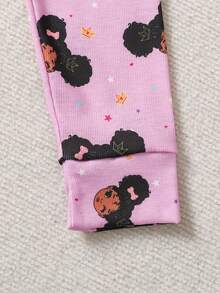 SHEIN Tween Girl Cartoon Print Snug Fit Short Sleeve & Long Pants Cute Casual Knit Pajama Set - Baby Pink - View 6