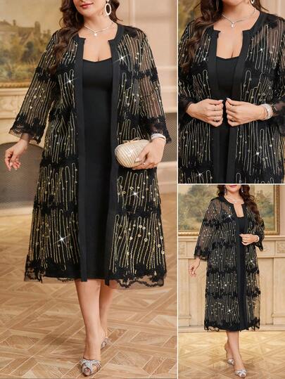 Ellevyn Plus Size Women Sequin Mesh Robe And Robe Set, Elegant And Glamorous,
From Spring To Summer,Summer Dresses For Women , Summer Outfits,  Summer Holiday Outfits,Summer Clothes,Spring Outfit Women, Spring Dress, Valentine's Day,  Carnival Women Look 2026,Carnival Outfit,Carnival Costumes,Party Dress, Elegant Dresses For Party, Party Dresses For Women, Elegant Party Dresses For Women, Long Party Dresses,Wedding Guest Dress For Women, Wedding Party Dress, Wedding Guest Dress, Weddings & Events,Luxury Evening Dresses For Weddings, Bridesmaid Dress, Dress For Wedding Guest, Wedding Guest Party Dress,  Elegant Dresses For Ladies, Vacation Outfits Women, Holiday Outfits For Women, Summer Holiday Outfits,Resort Wear Women,Summer Vacation Outfits,Casual Dresses For Women, Casual Long Dresses , Sparkly Dress,Mother Of The Bride Dresses For Wedding,2026 New,Suitable For Every Occasion Modest Dress