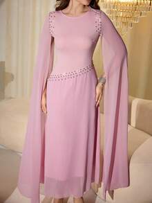 Modelyn Đầm nữ thanh lịch ôm sát, đính đá lấp lánh, kiểu Pháp tinh tế, màu hồng. - Hồng - Xem 6