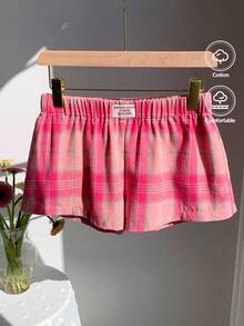 CovetEZ Women's Letter Printed Elastic Waist Patch Casual Shorts, Non-Stretch - Pink - View 5