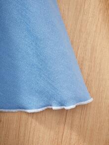 SHEIN Girls' Casual Blue Contrast Collar Waist Knit Dress - Navy Blue - View 7