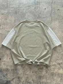 AXEPEAK Contrast Color Round Neck Loose Fit Men's T-Shirt - Green - View 2
