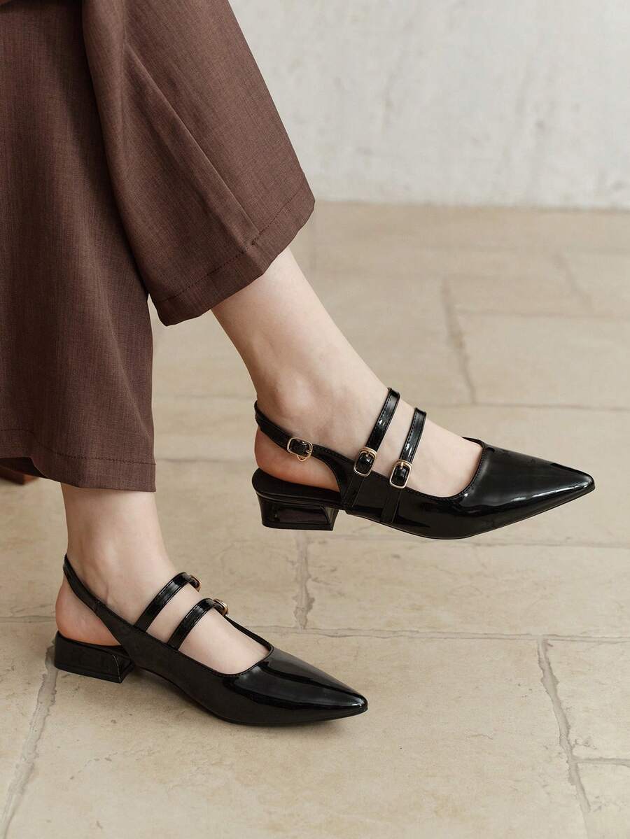 2025 Autumn Women's Pointed Toe Flat Mules, Half Slippers - Black - View 1