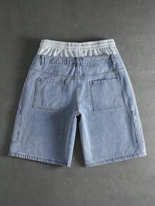 ROMWE MEN Street Life Celana Pendek Denim Kasual Pria dengan Pinggang Warna Kontras, Musim Panas - Grey - View 2