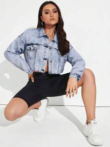Breezaya Jaket Denim Kasual Wanita dengan Kancing Depan dan Saku Lipat, Musim Panas - Light Wash - View 3