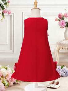 1pc Girls' Princess Style Red Summer Flower Girl Dress,Sleeveless Round Neck Thin Dress With 3D Bow Decor,Elegant Casual Outfits For Daily Parties - Red - View 2