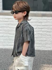 DAZY Young Boy Summer Casual Retro Short-Sleeve Shirt - Grey - View 4