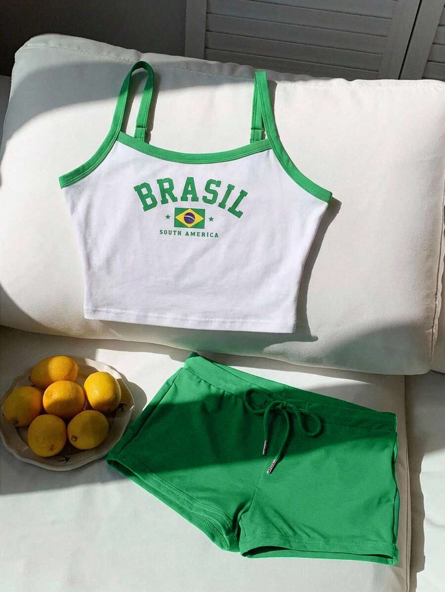 Comfortcana 巴西国旗色无袖上衣和超短裤套装 - 彩色 - 查看 1