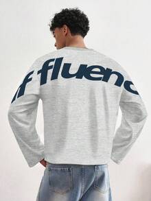 TOKVUE 男士休闲个性化时尚印花长袖T恤 - 灰色 - 查看 7