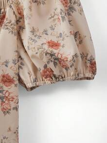 GlowEve CURVE 大码女式柔美碎花方领泡泡袖荷叶边袖口上衣+松紧腰阔腿裤套装，休闲通勤日常度假两件套，夏季新款 - 彩色 - 查看 4