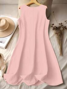 大码女式休闲度假刺绣无袖连衣裙 - 粉色 - 查看 2