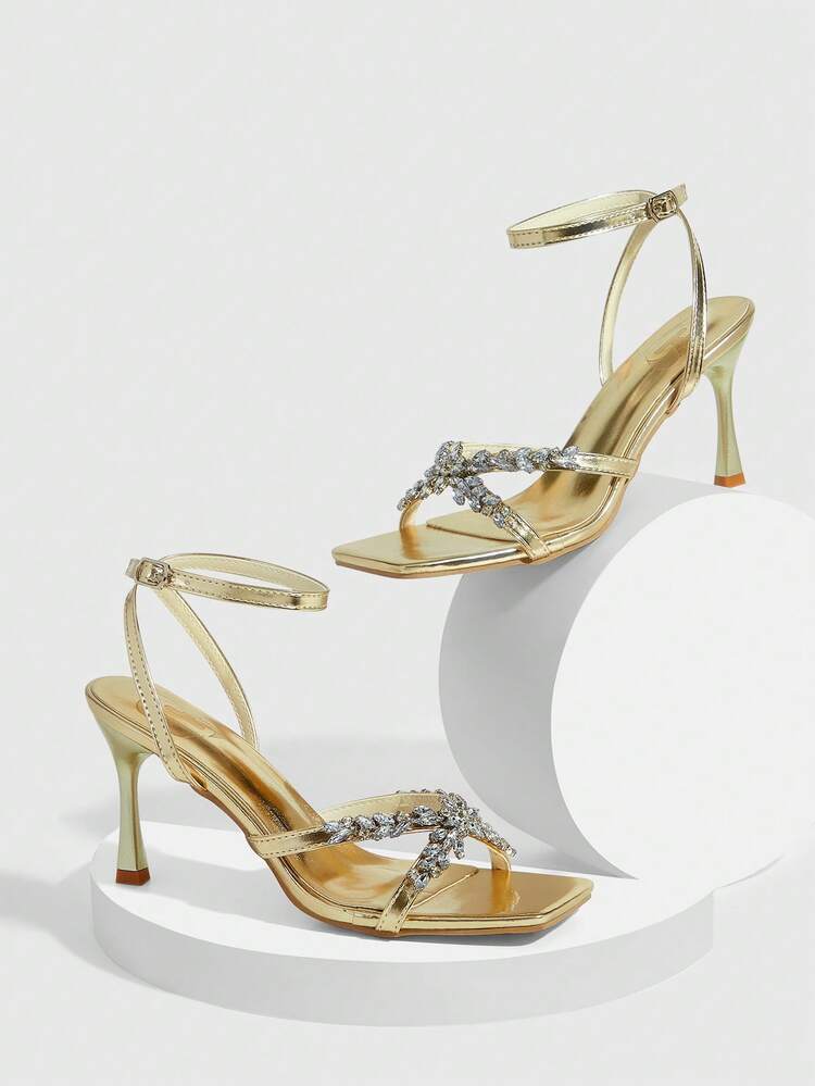 CUCCOO SZL Women's Rhinestone Decor Buckle Design Fashion Daily Wear High Heel Sandals Valentine's Day