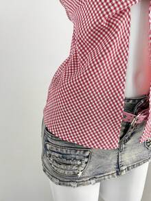 Sweetra Plaid Bandeau Top, Versatile Backless Sexy Crop Top - Red - View 4