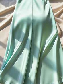 GlowEve Women's Satin Lapel Collar Dress, New Summer Style - Pastel Green - View 3