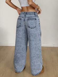 SHEIN PETITE Women's Heart Pattern Casual Jeans - Light Wash - View 2