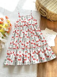 Vintaside Kids Vestido Floral Miúdo para Meninas, Estilo Campestre, Elegante, Fofo, Adequado para Primavera/Verão - Vermelho - Visão 2