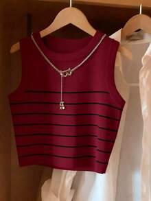 Resyla Women's Striped Print Pattern Round Neck Slim Fit Casual Versatile Tank Top, Spring/Summer - Multicolor - View 3